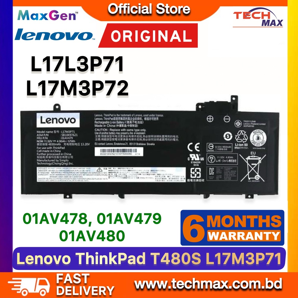 Original Lenovo L17M3P72, L17M3P71 Battery For Lenovo ThinkPad T480s, 20L7, 20L8, L17L3P71, L17S3P71, 01AV478, 01AV479, 01AV480, SB10K97620, SB10K97621, SB10K97622 Series Laptop Battery 1 Original Lenovo L17M3P72 L17M3P71 Battery for ThinkPad T480s 20L7 20L8 Laptop Battery