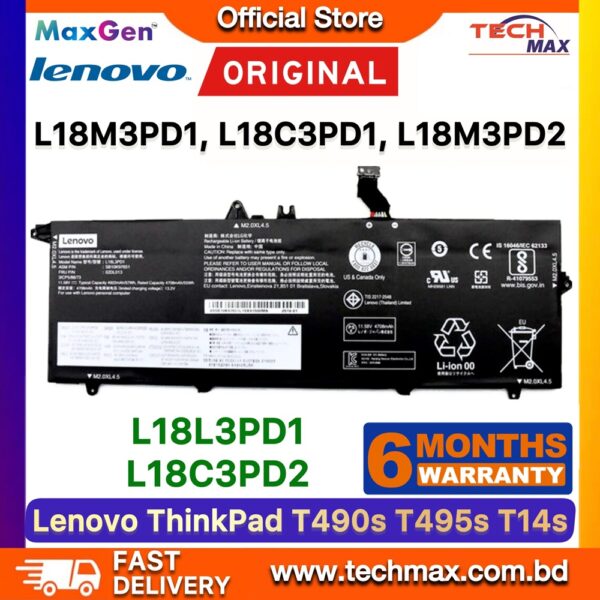 Original Lenovo L18C3PD1 L18M3PD2 Battery for ThinkPad T490s T495s T14s Gen 1 Laptop Battery
