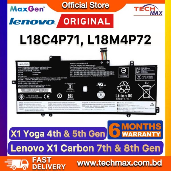 Original Lenovo L18C4P71 L18M4P72 Battery for ThinkPad X1 Carbon 7th 8th Gen X1 Yoga 4th 5th Gen Laptop Battery