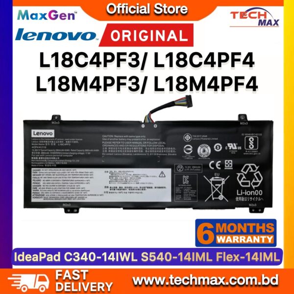 Original Lenovo L18C4PF3 L18C4PF4 Battery for IdeaPad C340-14API S540-14API Flex-14API Laptop Battery