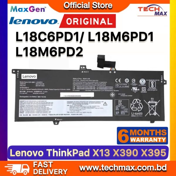 Original Lenovo L18C6PD1 L18M6PD2 Battery for ThinkPad X390 X395 X13 Gen 1 Laptop Battery