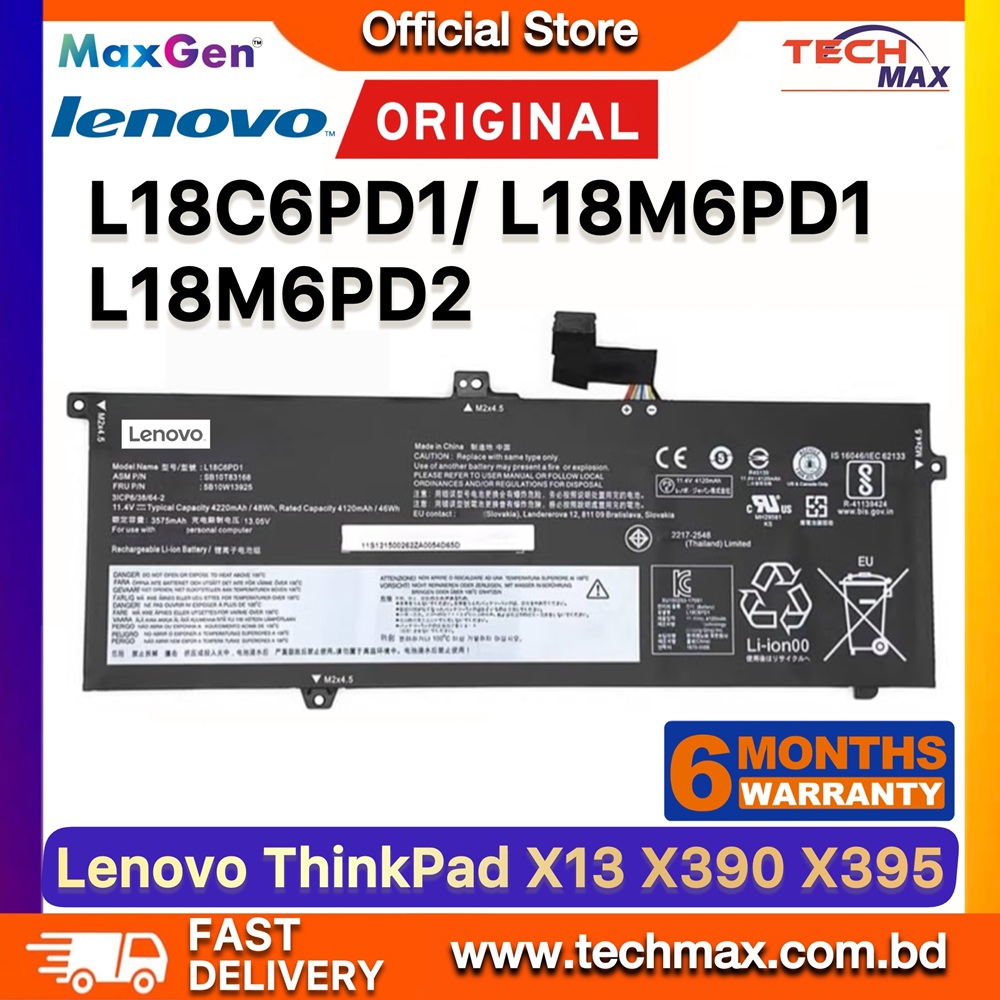 Original Lenovo L18C6PD1, L18M6PD2 Battery For Lenovo ThinkPad X390, X395, X13 Gen 1, L18D6PD1, 02DL017, 02DL019, 02DL020, SB10K97657, SB10T83168, SB10W13925, SB10W51942 Series Laptop Battery 1 Original Lenovo L18C6PD1 L18M6PD2 Battery for ThinkPad X390 X395 X13 Gen 1 Laptop Battery
