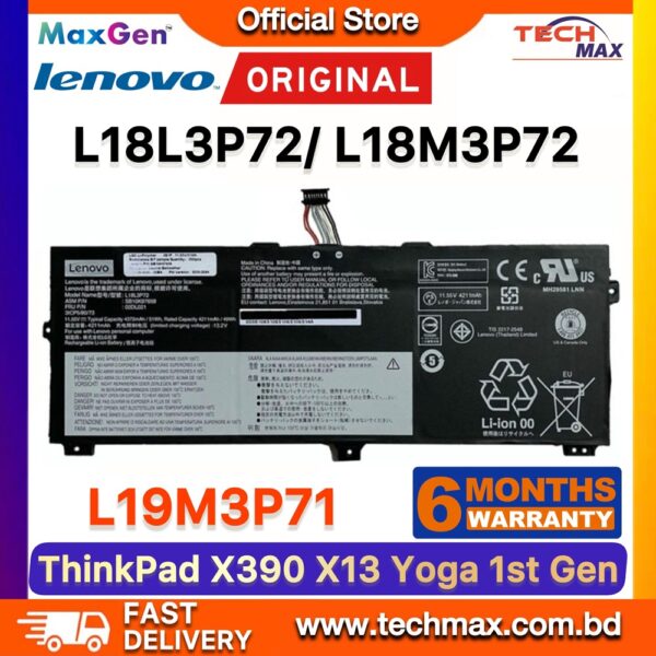 Original Lenovo L18M3P72 L19M3P71 Battery for ThinkPad X390 Yoga X13 Yoga 1st Gen 20NN 20SX Laptop Battery