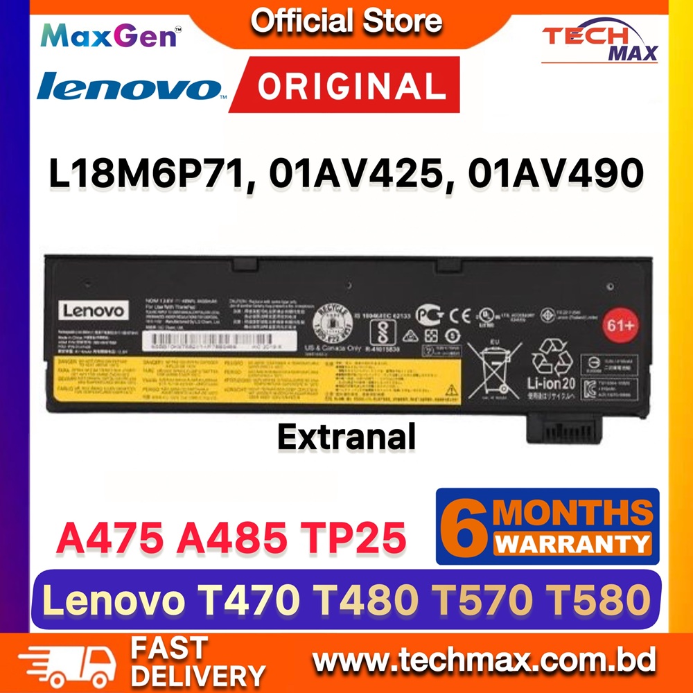 Original Lenovo L18M6P71, 01AV425 Battery For Lenovo ThinkPad T470, T480, T570, T580, A475, A485, P51s, P52s, TP25, 01AV422, 01AV423, 01AV424, 01AV426, 02DL023, 01AV490, 01AV491 Series Laptop Battery 1 Original Lenovo L18M6P71 01AV425 Battery for ThinkPad T470 T480 T570 T580 Laptop Battery