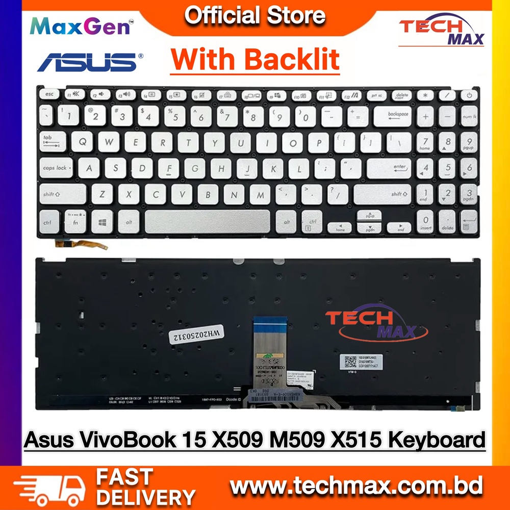 ASUS VivoBook X509, M509, D509, F509, K509, X515, D515, M515, F515, R515, FL8700, Y5200F, Y5000F, Y5200FB, V5000D Series Silver Backlit Laptop Keyboard 1 ASUS VivoBook X509 X515 Series Silver Backlit Laptop Keyboard