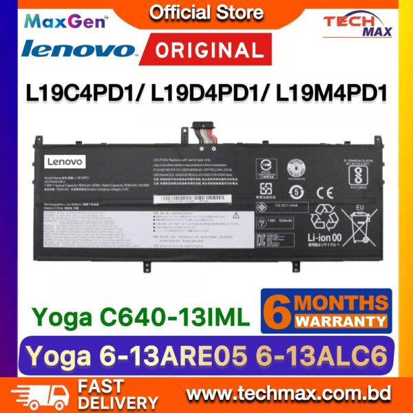 Original Lenovo L19C4PD1 L19M4PD1 Battery for Yoga C640-13IML 81UE C640-13IML LTE 81XL Yoga 6-13ARE05 Laptop Battery