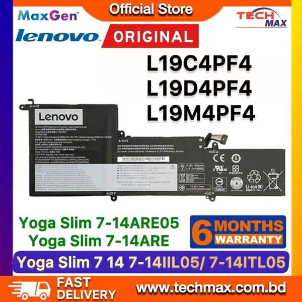 Original Lenovo L19C4PF4 L19M4PF4 Battery for Yoga Slim 7-14IIL05 82A1 14ARE05 82A2 14ITL05 82A3 Laptop Battery