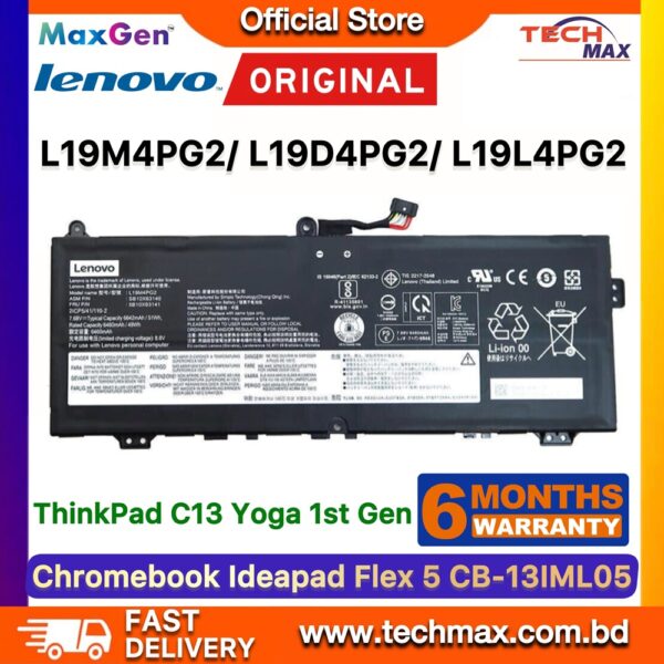 Original Lenovo L19M4PG2 L19D4PG2 Battery for Flex 5 Chromebook-13IML05 13ITL6 IdeaPad 5 Chrome-14ITL6 Laptop Battery
