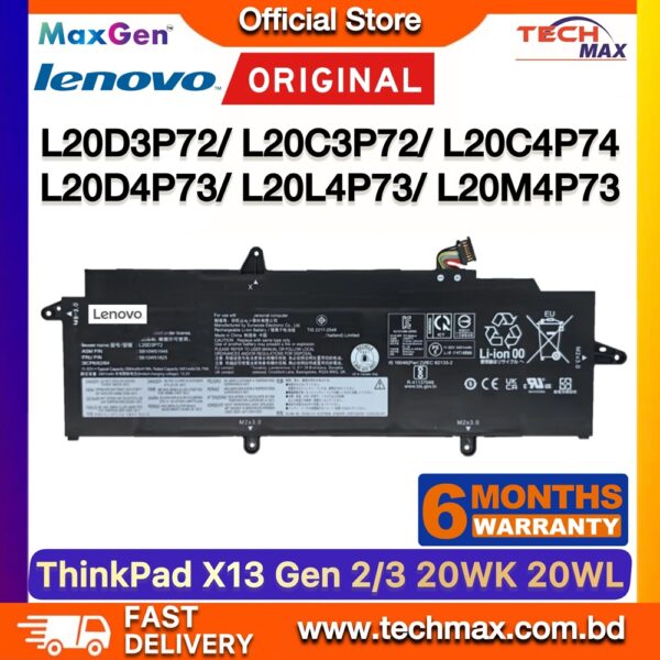 Original Lenovo L20C3P72 L20C4P73 Battery for ThinkPad X13 Gen 2 Gen 3 20WK 20WL 20XH Laptop Battery