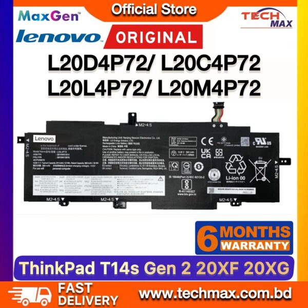 Original Lenovo L20C4P72 L20M4P72 Battery for ThinkPad T14s Gen 2 20WM 20WN 20XF 20XG Laptop Battery