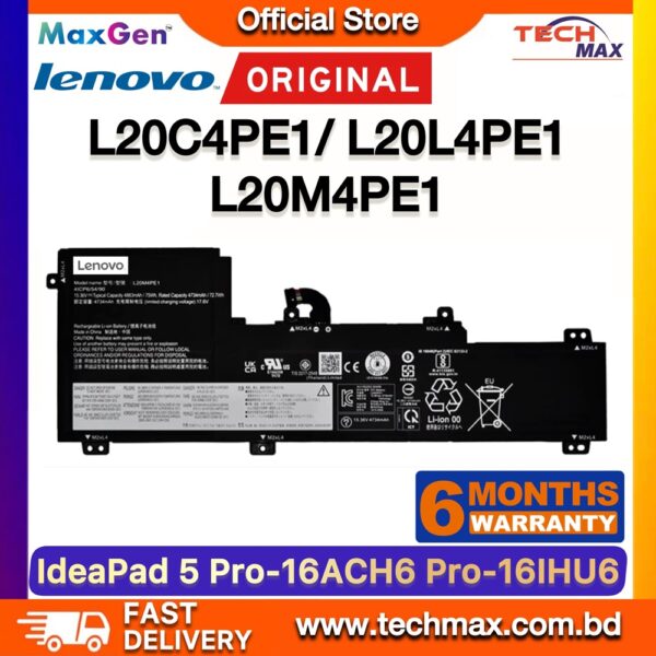 Original Lenovo L20C4PE1 L20M4PE1 Battery for IdeaPad 5 Pro-16ACH6 16IHU6 Yoga Slim 7 Pro-16ACH6 Laptop Battery