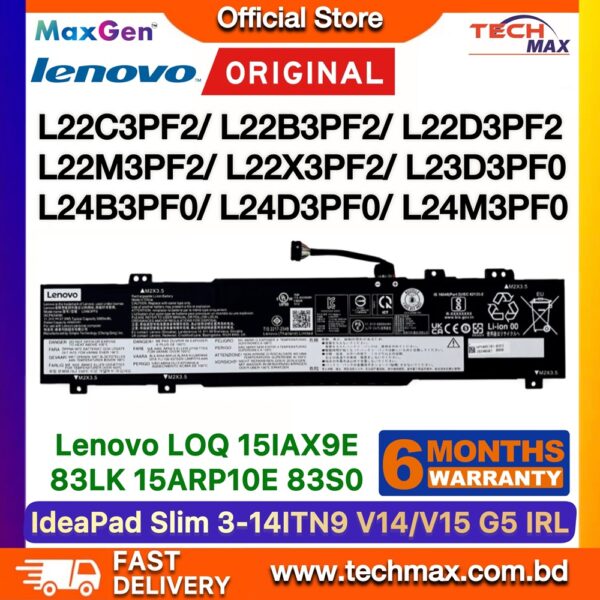 Original Lenovo L22C3PF2 L22M3P78 Battery for IdeaPad Slim 3-14ABR8 15ABR8 16ABR8 V14 G4 V15 G4 Laptop Battery