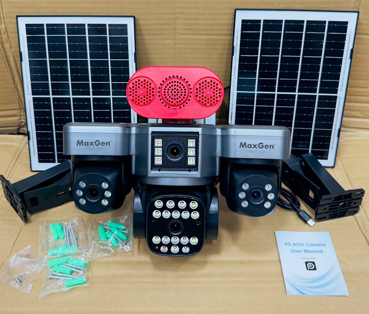 MaxGen HiEasy 3PTZ AOV 4K Ultra HD Four Lens Sim-Supported Solar Battery Backup 16000mAh PTZ IP Camera Outdoors IP66 Waterproof, Color Night Vision, Two-Way Audio, AI Human Detection, Auto Tracking, 360-Degree Robotic PTZ CCTV Camera 4 MaxGen HiEasy 3PTZ AOV 4K Four Lens Solar PTZ IP Camera