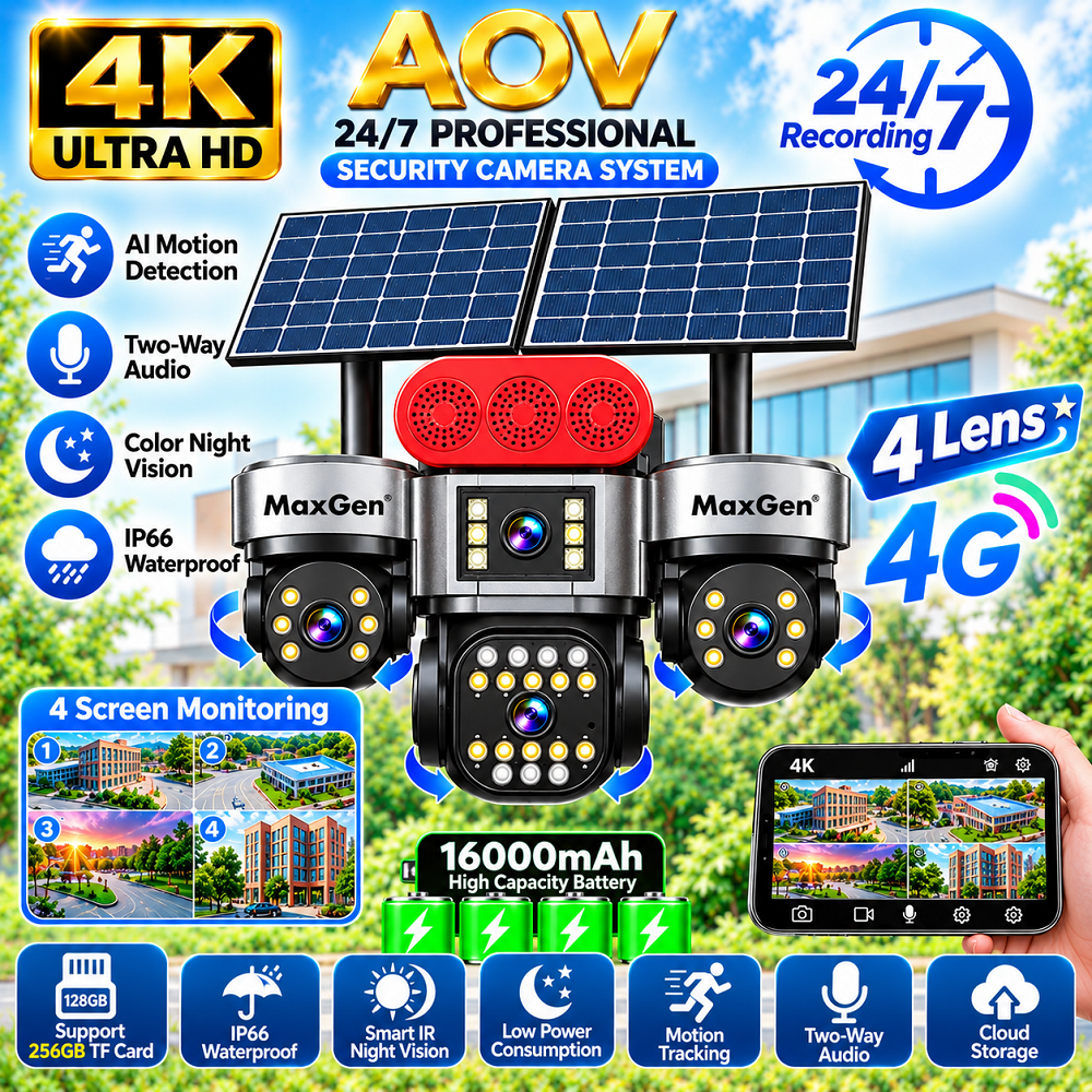 MaxGen HiEasy 3PTZ AOV 4K Four Lens Solar PTZ IP Camera
