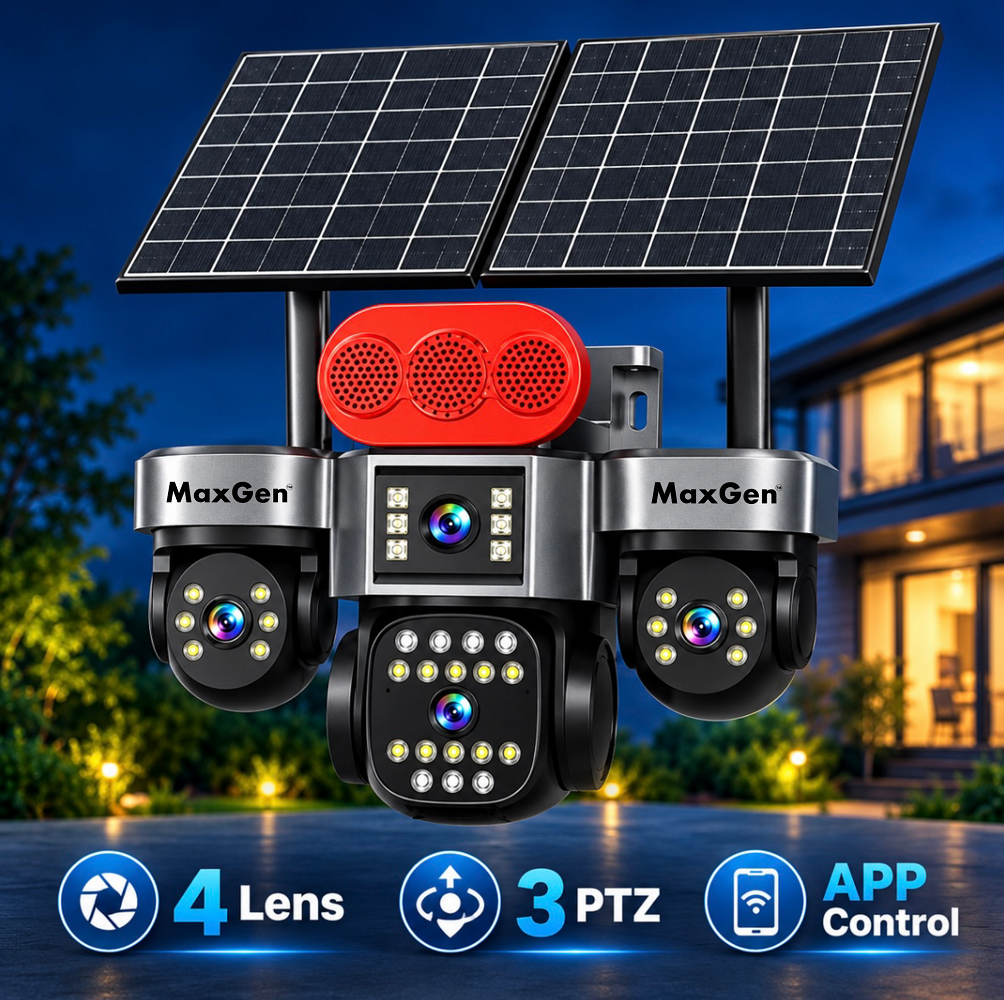 MaxGen HiEasy 3PTZ AOV 4K Ultra HD Four Lens Sim-Supported Solar Battery Backup 16000mAh PTZ IP Camera Outdoors IP66 Waterproof, Color Night Vision, Two-Way Audio, AI Human Detection, Auto Tracking, 360-Degree Robotic PTZ CCTV Camera 2 MaxGen HiEasy 3PTZ AOV 4K Four Lens Solar PTZ IP Camera